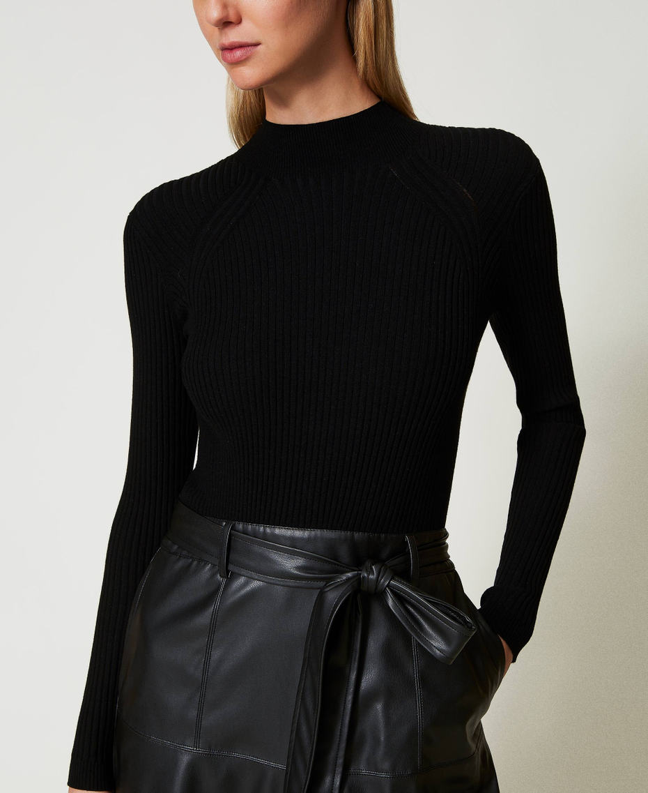 Knit and coated fabric midi dress Black Woman 242TT3080_00006_04