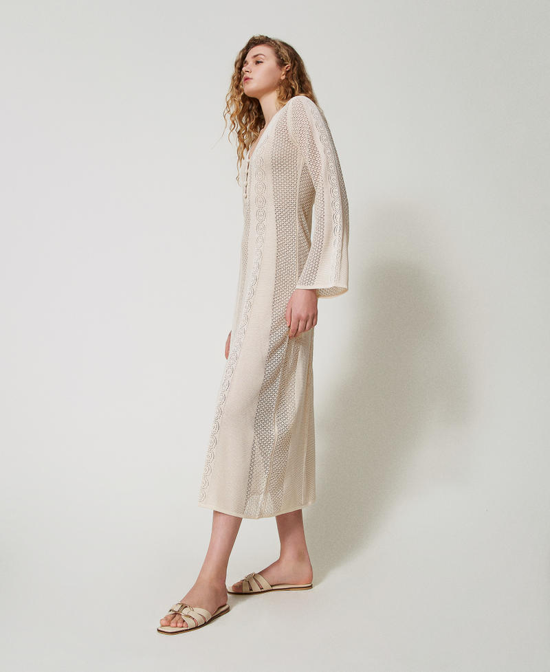 Long punched knit dress "Parchment" Beige Woman 251TT3050_07222_02