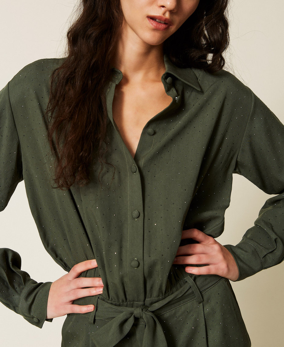 Twill jumpsuit with studs Thyme Green Woman 261LL2PEE_12843_04