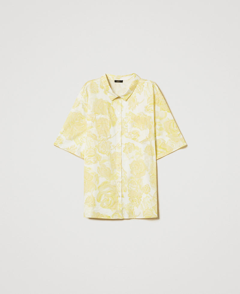 Rose print muslin shirt Yellow Pear Roses Woman 251AX2031_12434_S0