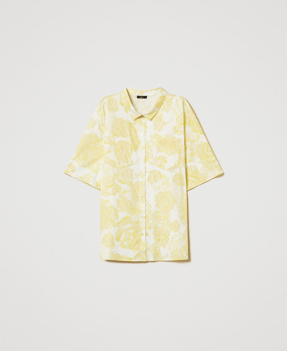 Rose print muslin shirt Yellow Pear Roses Woman 251AX2031_12434_S0