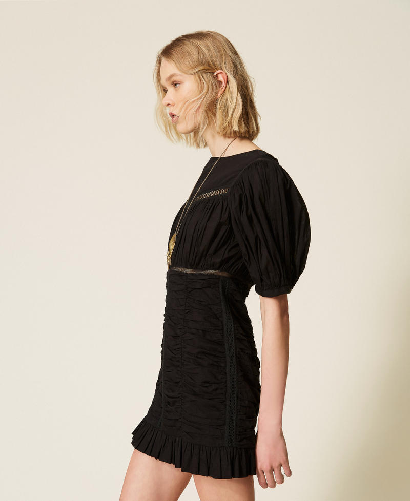 Short muslin dress with gathering Black Woman 261TT2330_00006_02