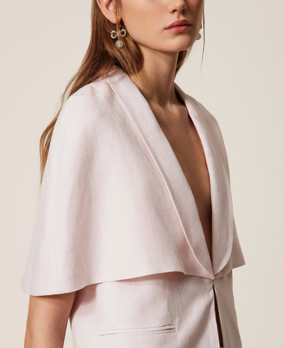 Blouson cape en lin m&eacute;lang&eacute; Sable Rose Femme 261TP2450_00570_04