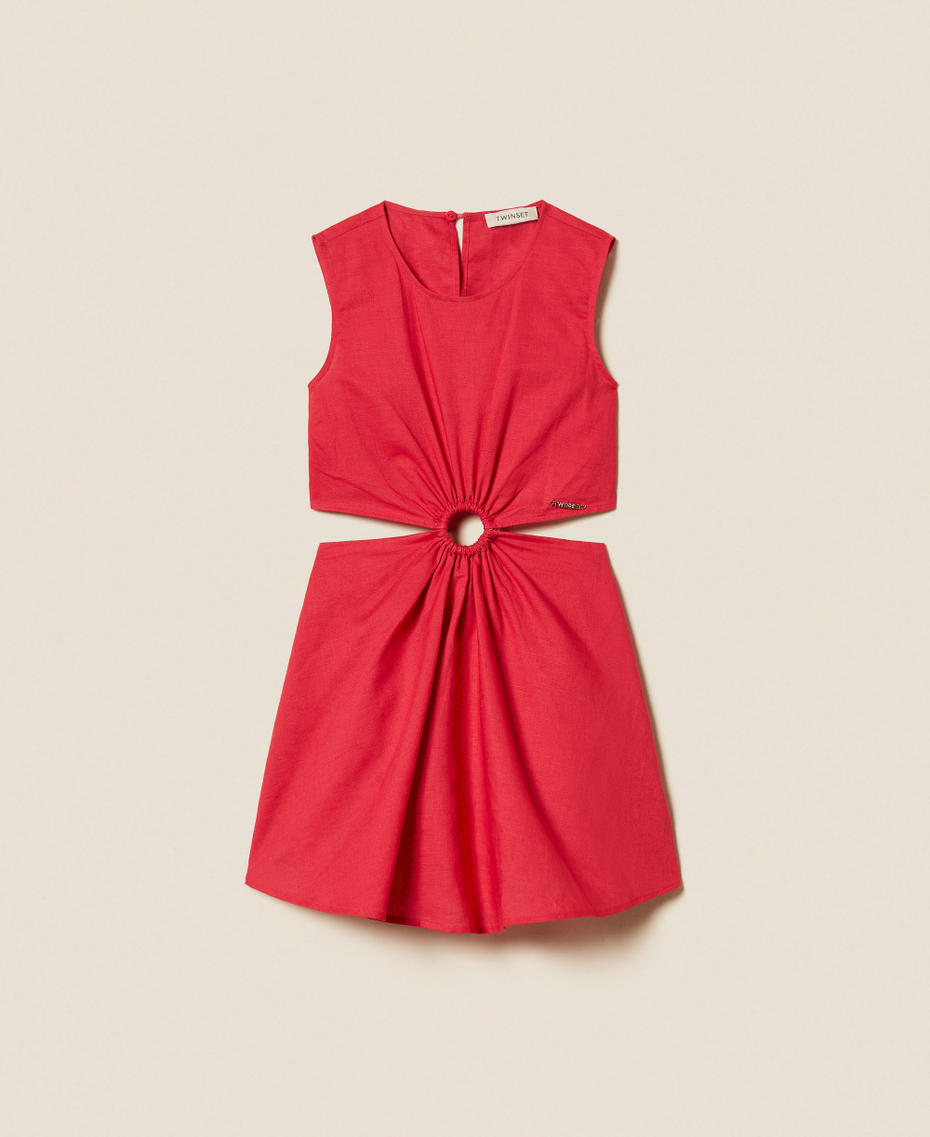 Robe courte en lin avec d&eacute;coupe Rouge &laquo;&nbsp;Magenta&nbsp;&raquo; Fille 261GJ2032_13160_S0