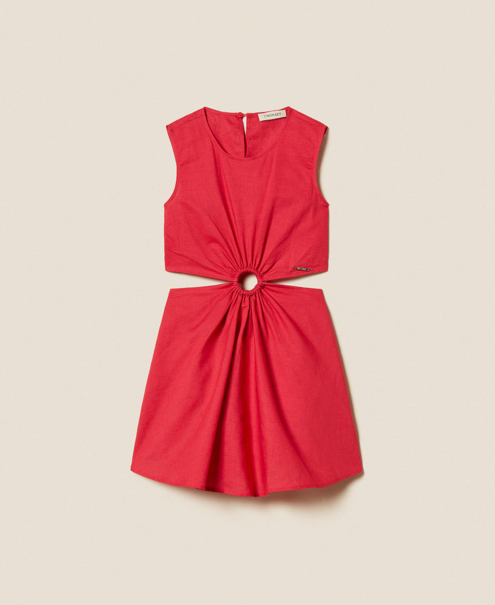 Short linen dress with cut-out Magenta Red Girl 261GJ2032_13160_S0