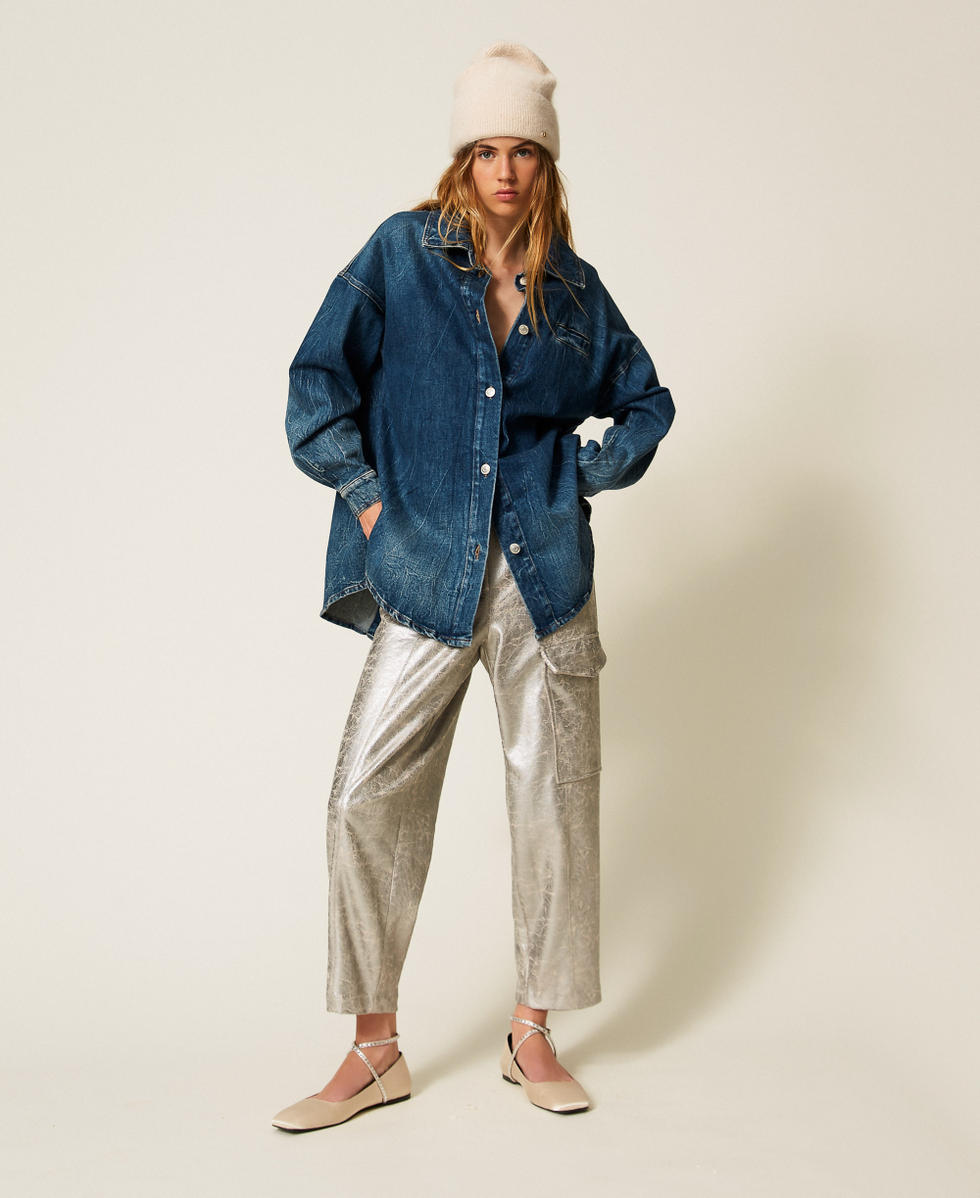 Denim shirt with slit "Mid Denim" Blue Woman 252AP2420_01611_T0