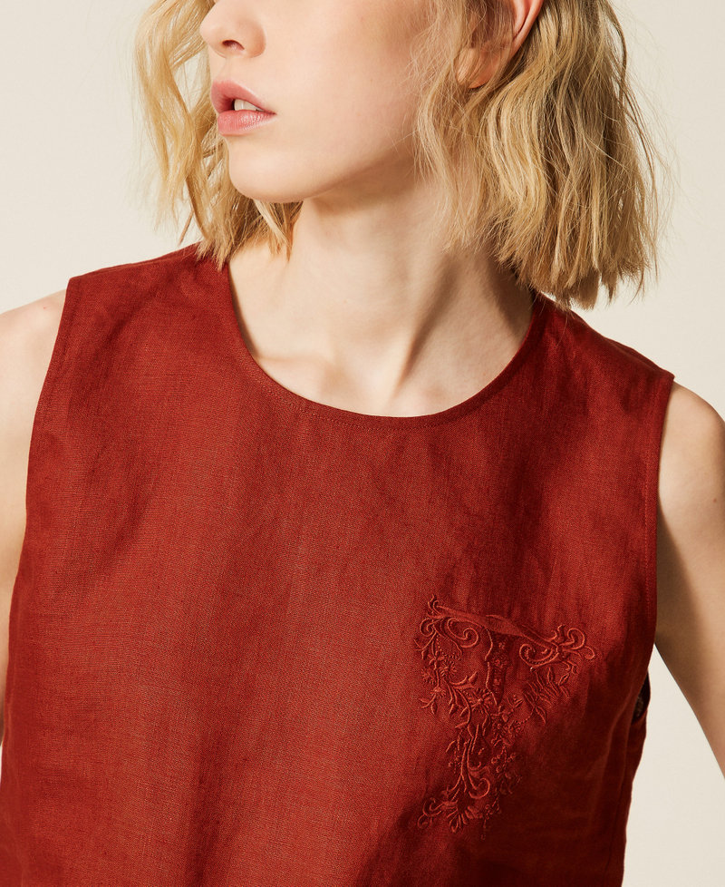 Top aus Leinen mit aufgesticktem Logo &bdquo;Henna&ldquo; Brown Frau 261TT2303_13332_04