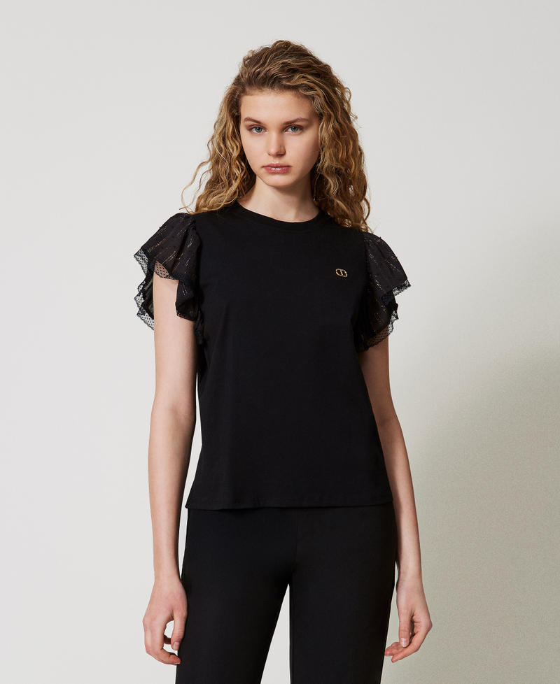 T-shirt with fil coup&eacute; sleeves Black Woman 251TT2370_00006_01