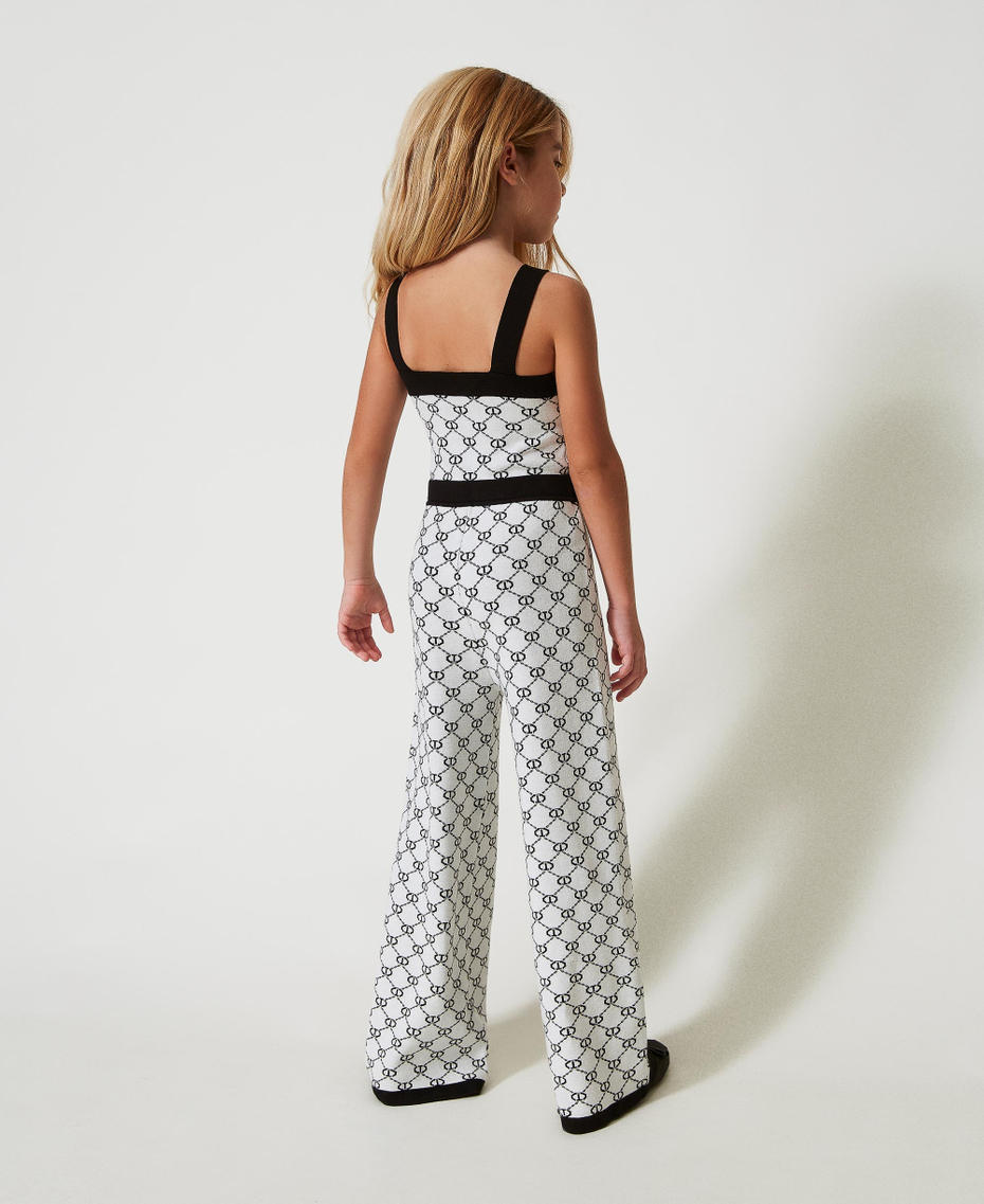 Long knit jumpsuit with jacquard Oval T Bicolour "Ice" White / Black Girl 251GJ3QX3_02849_03