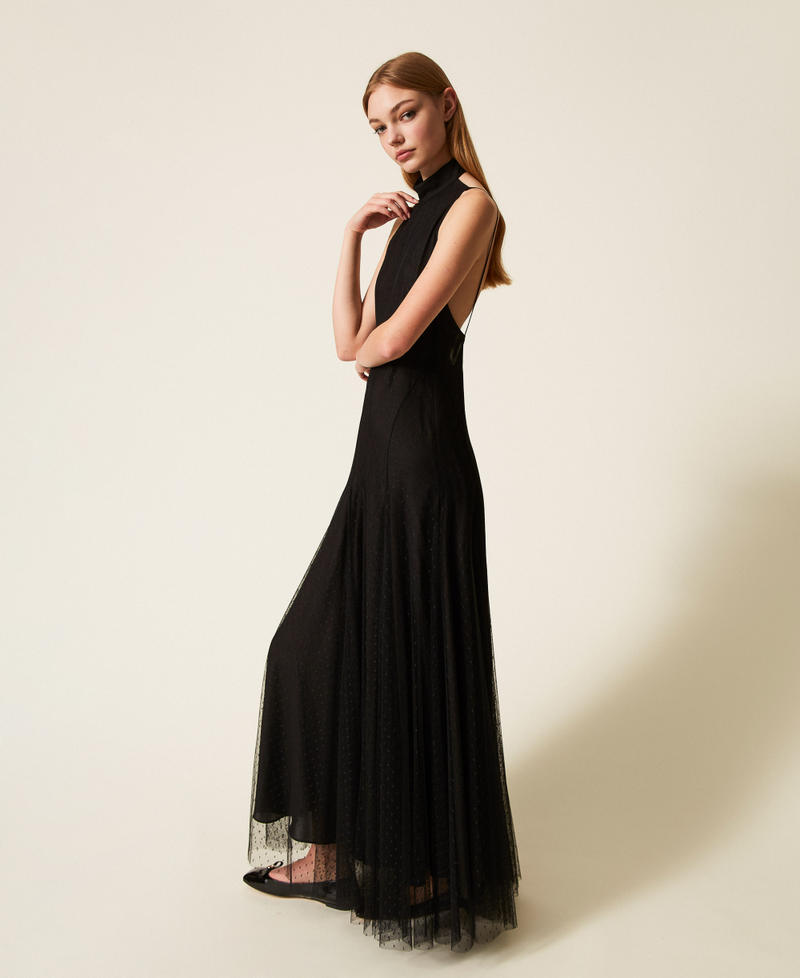 Long plumetis tulle dress Black Woman 252TP2650_00006_02