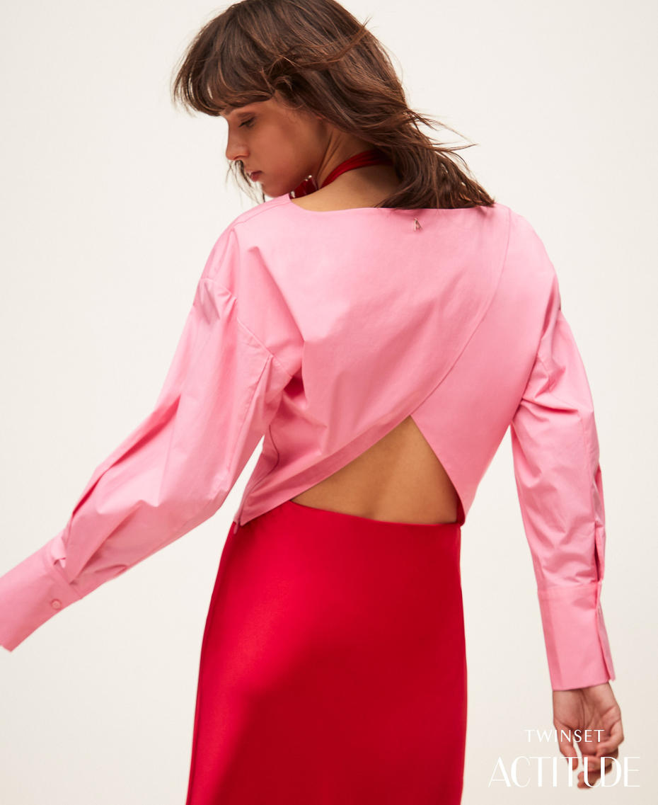 Poplin shirt with crossover "Sunrise" Pink Woman 261AP2132_07207_PA
