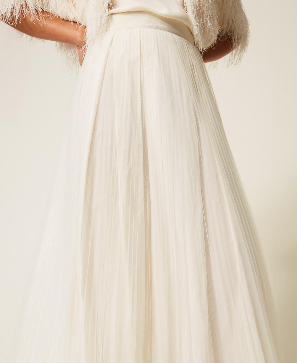 Jupe longue en taffetas et tulle Nacre Femme 252TT2284_00059_04