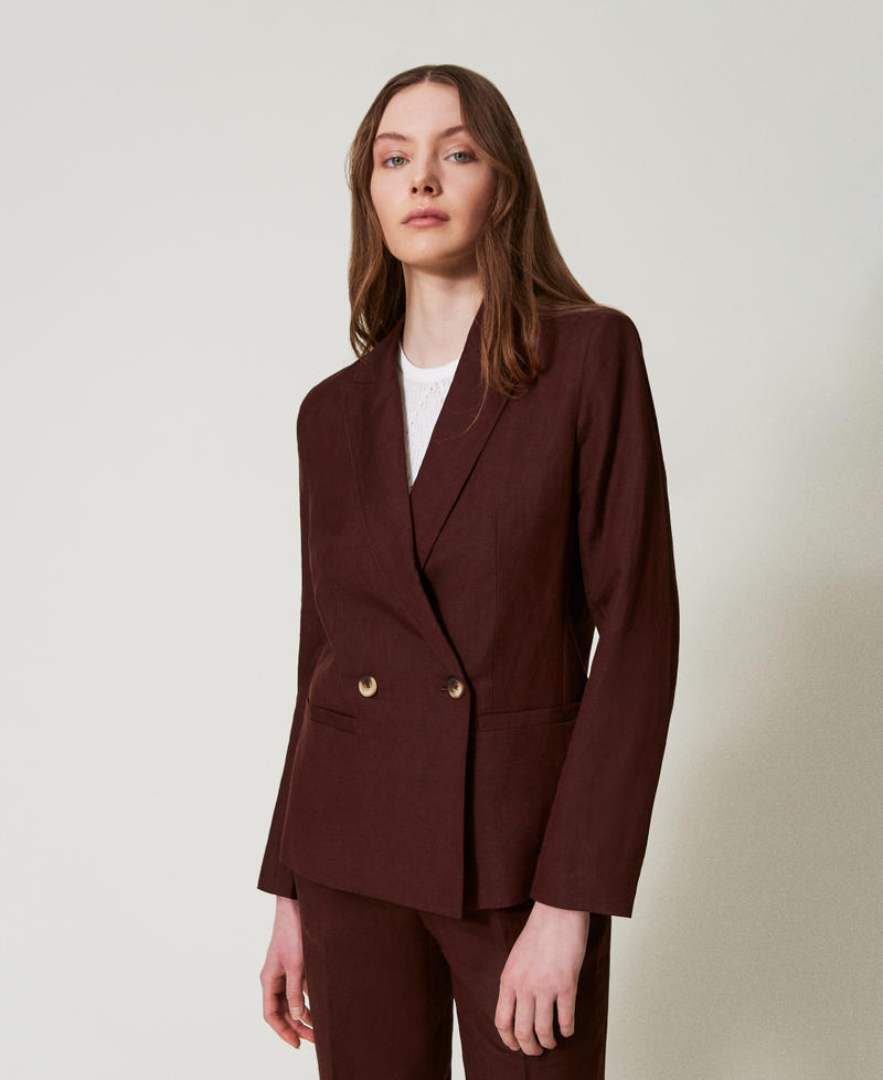 Blazer doppio petto in misto lino Coffee Liqueur Donna 251LL2BGG_12110_02