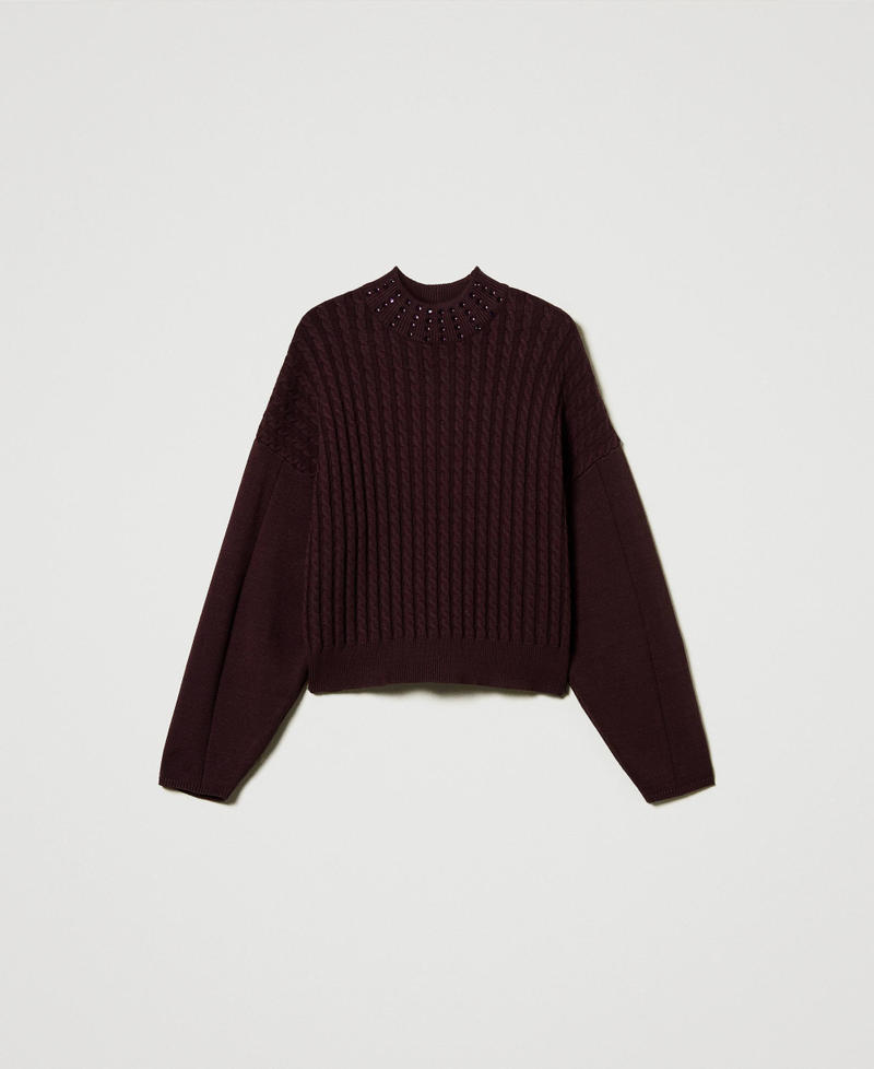 Cable knit turtleneck jumper with rhinestones Potent Purple Woman 242AT3235_11963_S0