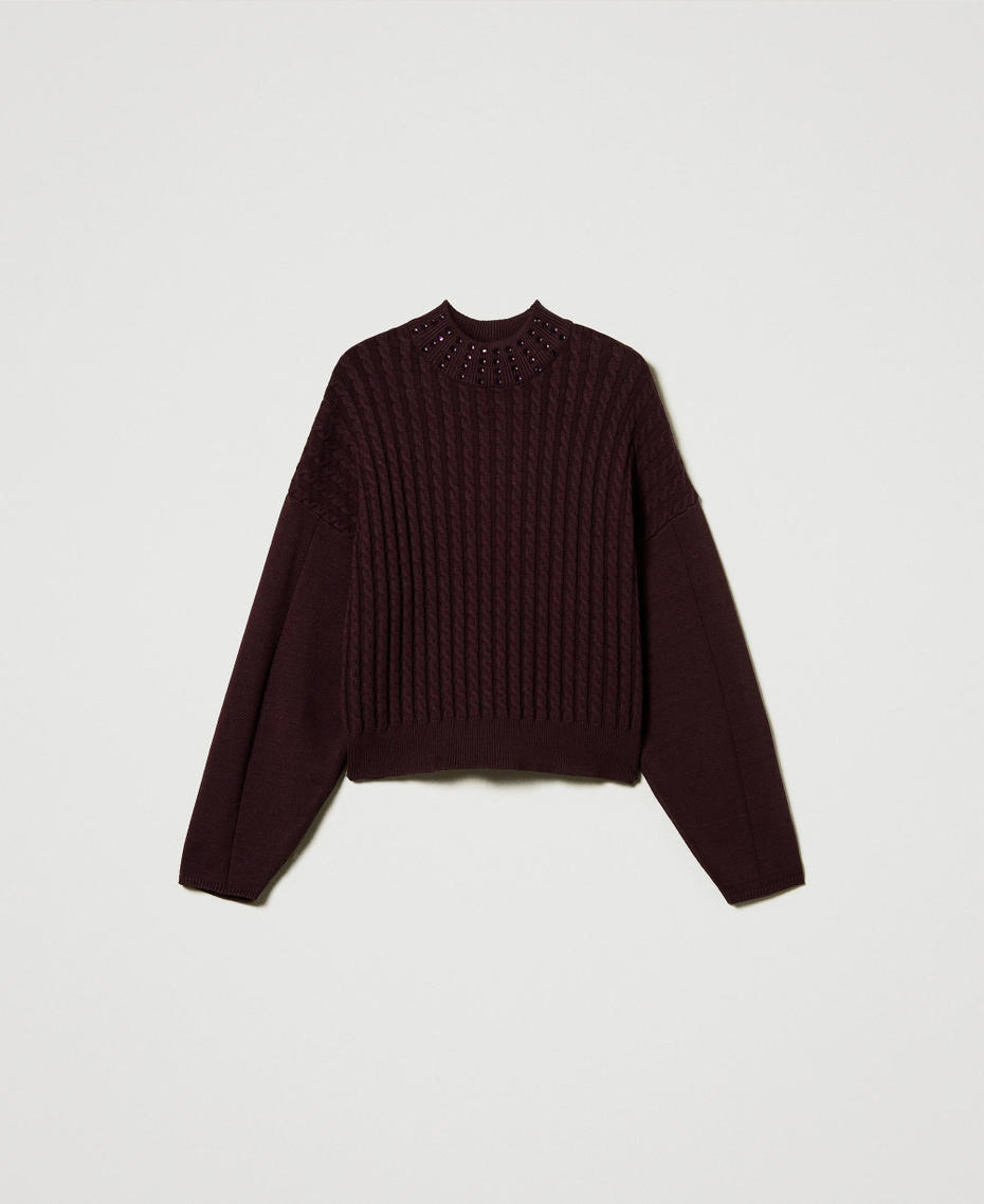 Cable knit turtleneck jumper with rhinestones Potent Purple Woman 242AT3235_11963_S0