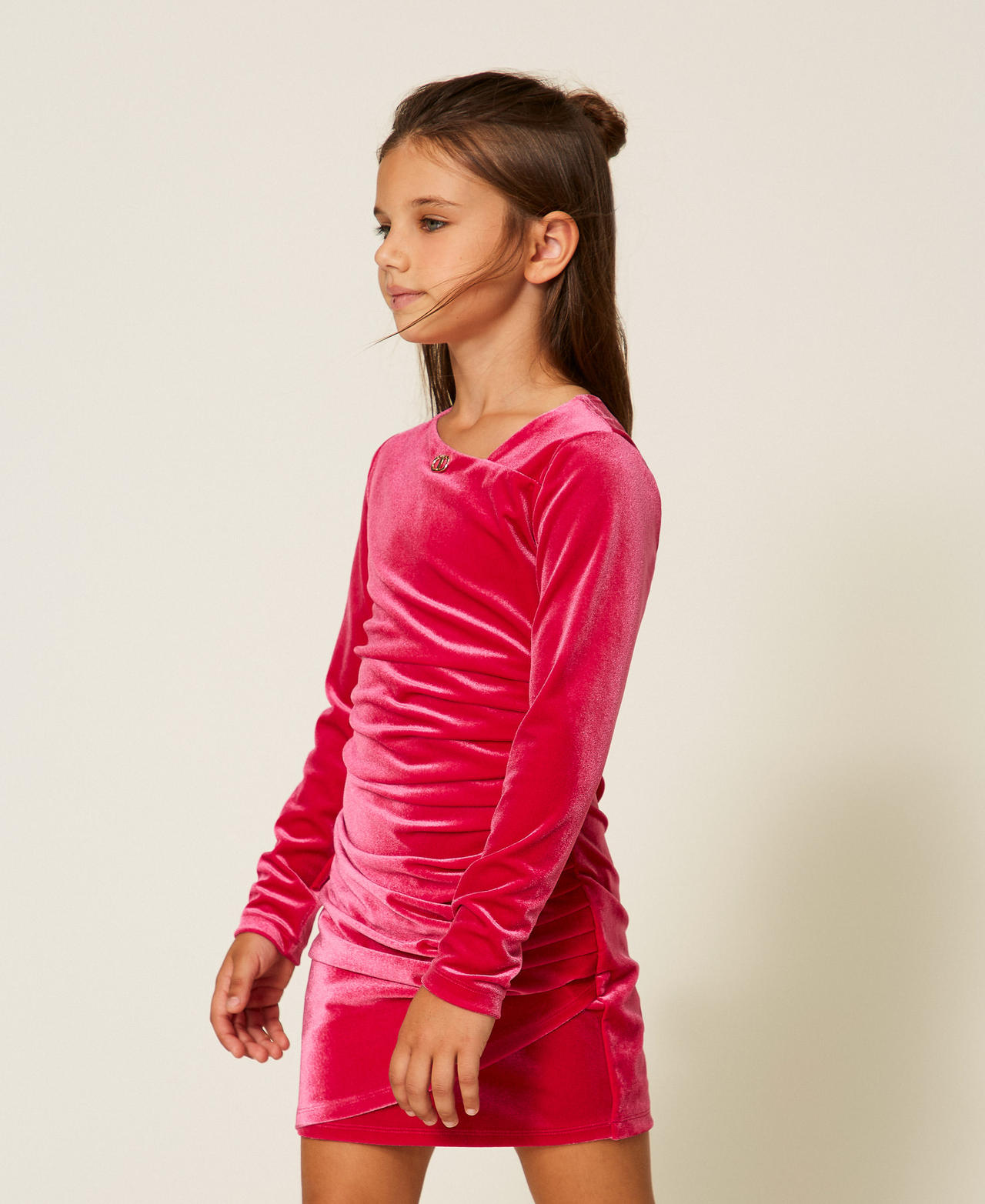 Robe courte en chenille avec Oval T Rose Candy Rose Fille 252GJ2035_00338_02