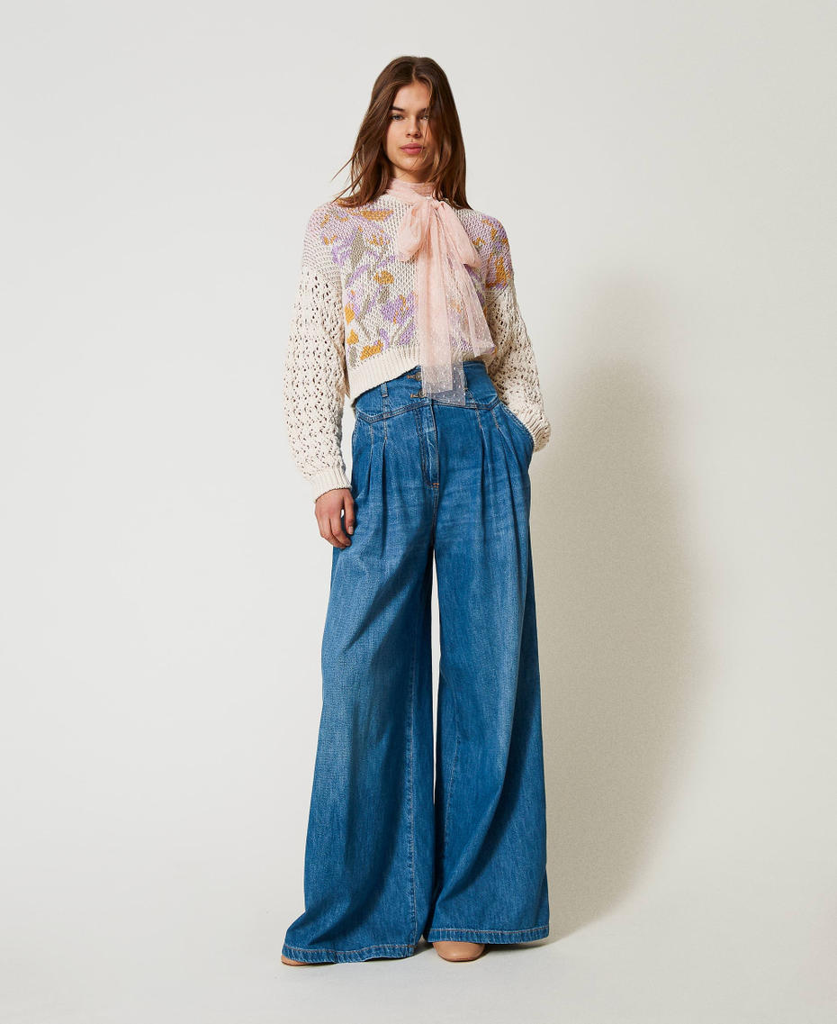 Wide-Leg-Jeans mit Falten Mittleres "Denimblau" Frau 251TP2611_01611_01