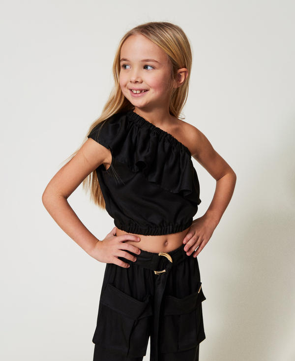 Slated shoulder top with flounce
