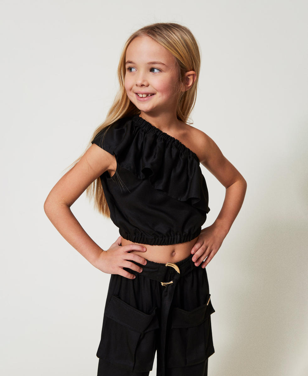 Slated shoulder top with flounce Black Girl 251GJ2463_00006_01