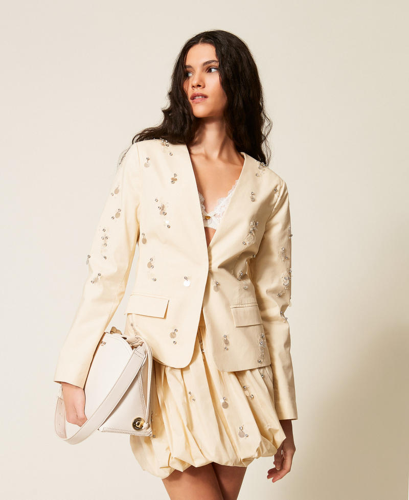 Poplin blazer with embroidery Cashew Beige Woman 261AT2010_13362_T0