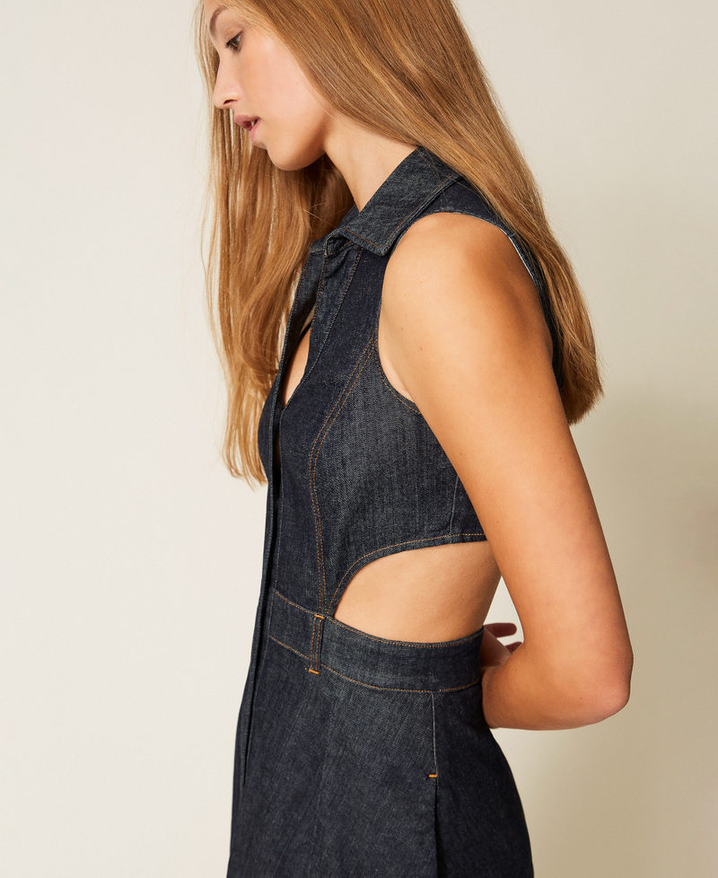 Langes Kleid aus Jeans mit Cut-out Rinse-Denim Frau 261AP2363_06295_03