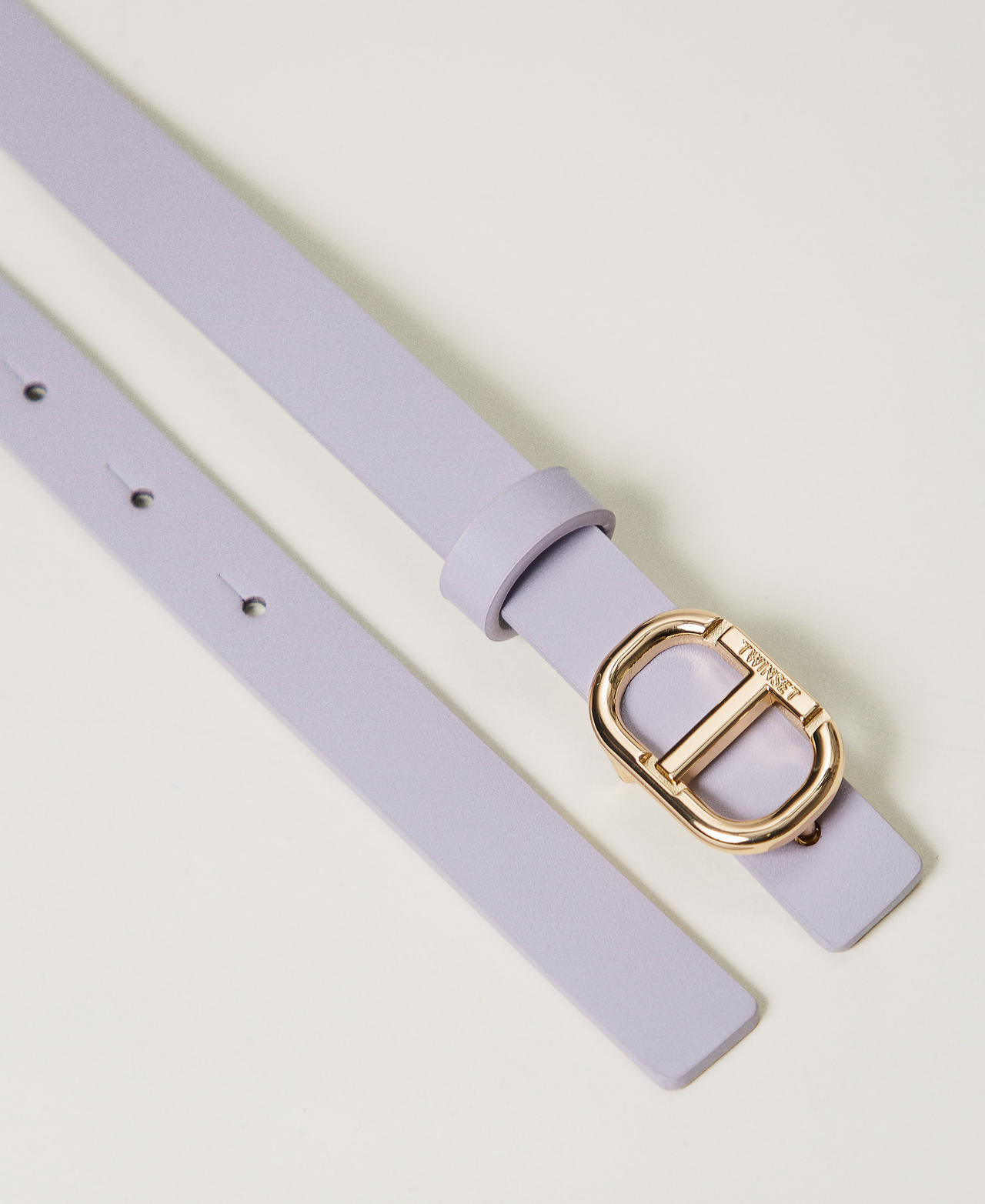 Thin reversible leather belt Two-tone Lilac Bloom/Silver Woman 251TO5051_12408_02