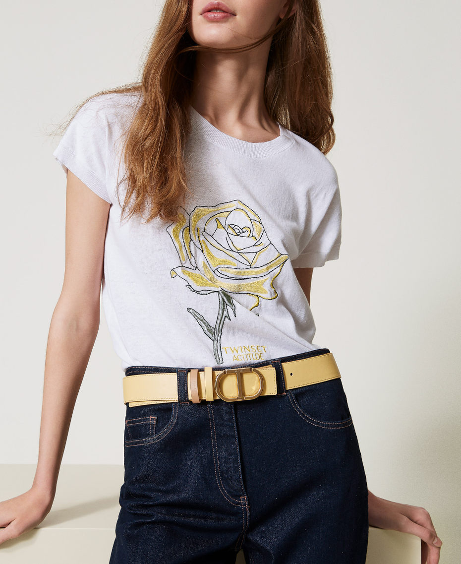 Reversible leather belt with buckle Two-tone Rope Beige/Pale Yellow Woman 251TA4380_12239_T0