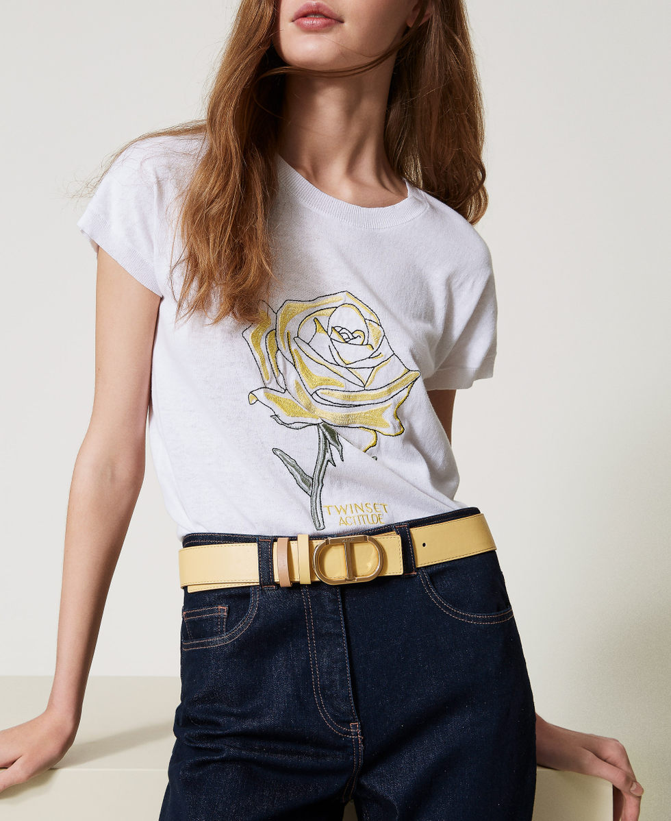 Reversible leather belt with buckle Woman, Yellow | TWINSET Milano