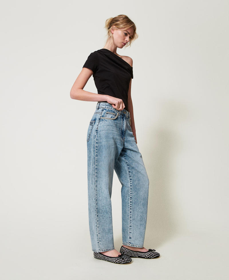 Vaqueros barrel con strass Denim Claro Mujer 251AP2580_10563_01