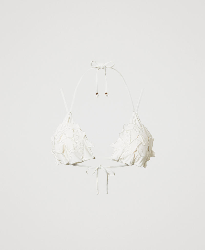 Triangle bikini top with floral patches Sugar White Woman 251LMMV33_00632_S0