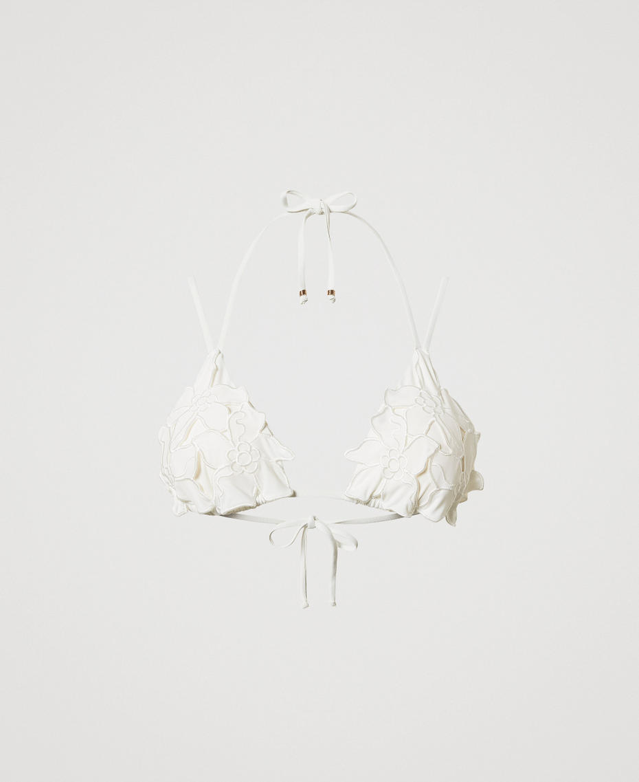 Triangle bikini top with floral patches Sugar White Woman 251LMMV33_00632_S0