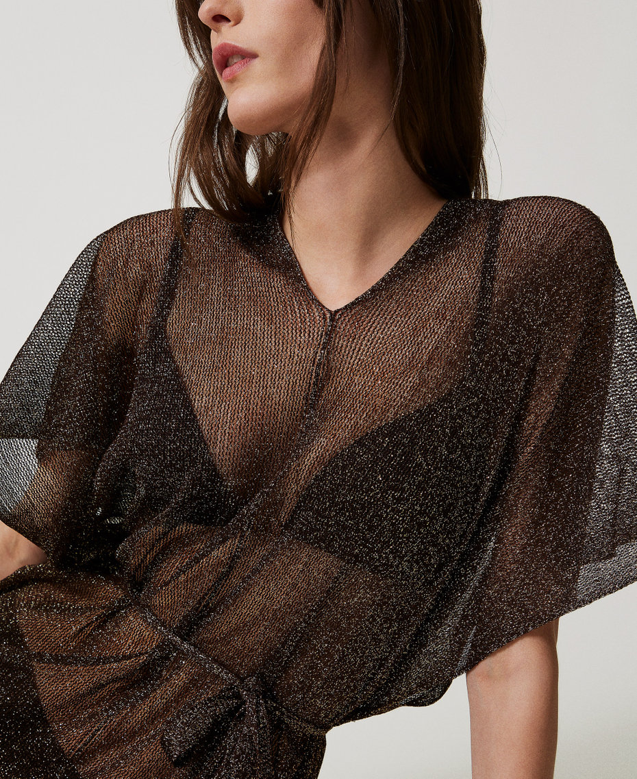 Long mesh and lurex kaftan with fringes Chocolate Lab Woman 251TO5180_10780_04