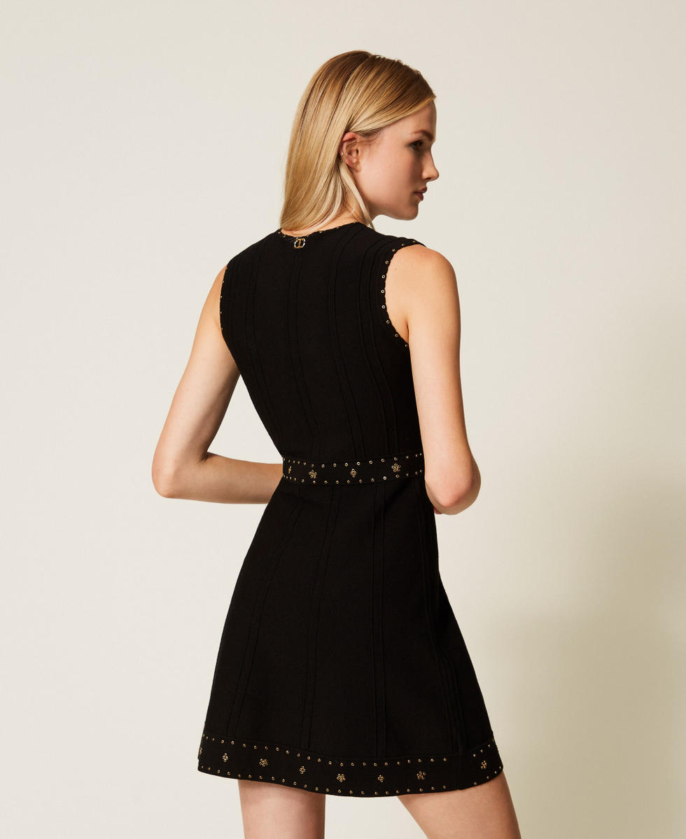 Robe courte en maille avec strass Noir Femme 252TP3272_00006_03