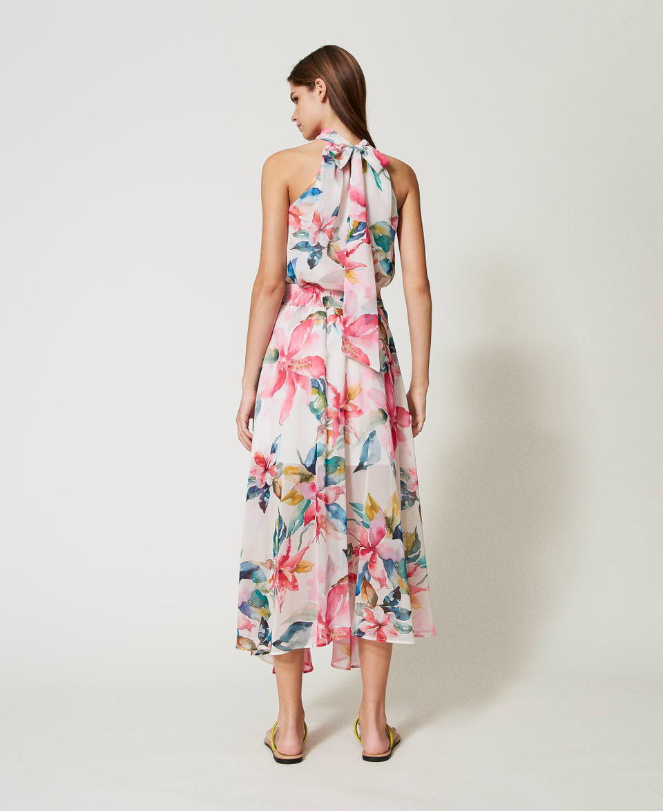 Long georgette skirt with floral print Mother of Pearl/Multicolour Floral Print Woman 251LB2ZFF_12194_03