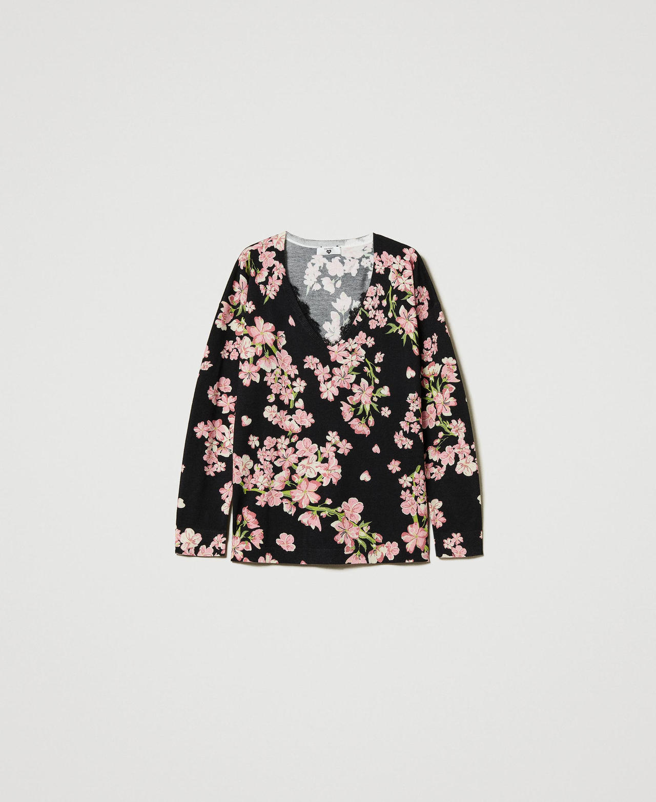 Scee by twin set Maglia con stampa a fiori e pizzo