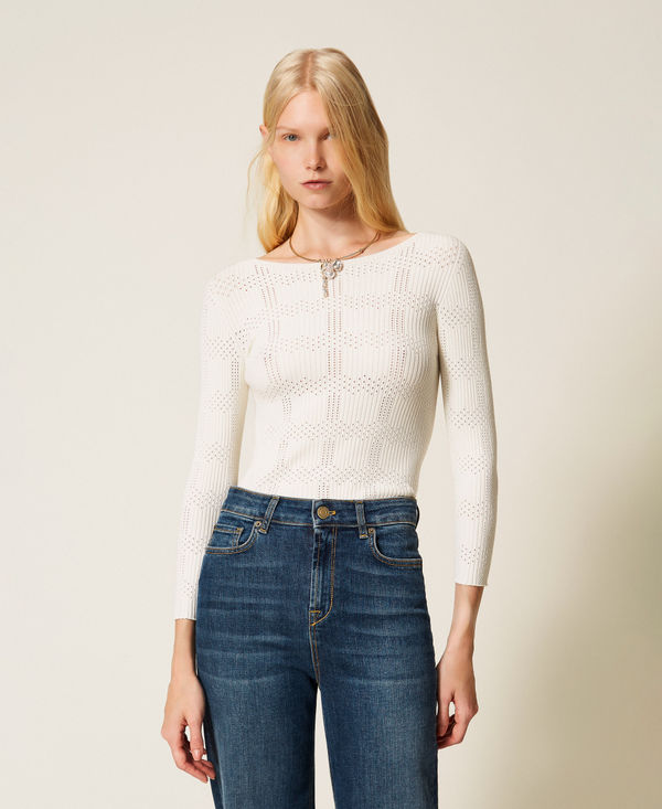 Ribbed jumper with check pattern