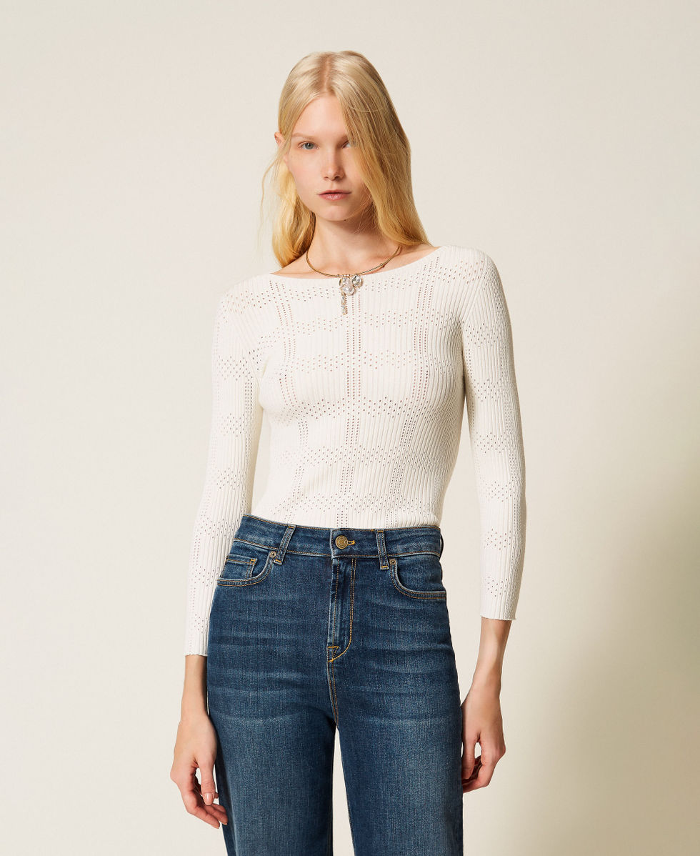 Ribbed jumper with check pattern