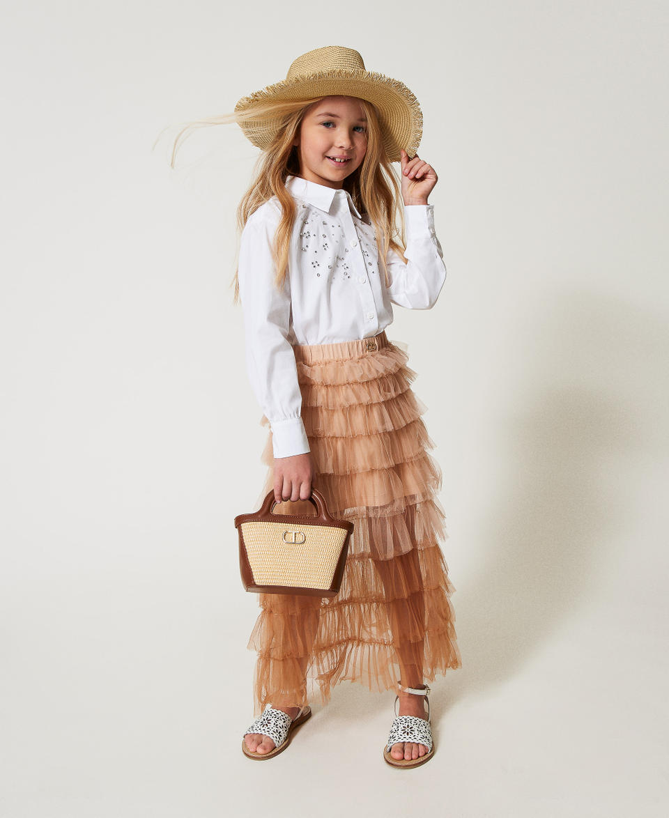 Maxi camicia in popeline con ricamo Bianco "Ice" Bambina 251GJ2QM0_00808_0T