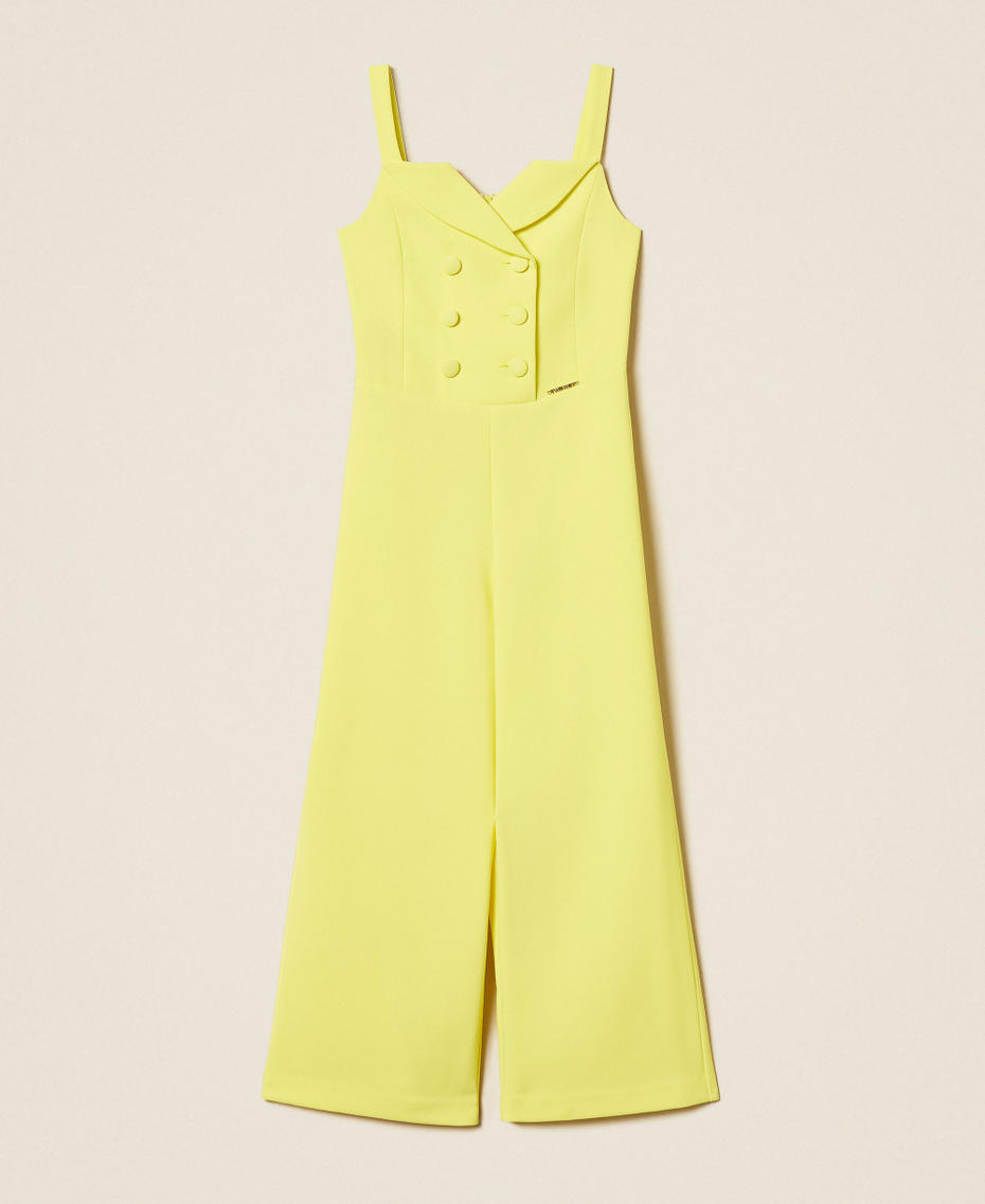 Double-breasted cr&ecirc;pe jumpsuit Limelight Yellow Girl 261GJ2Q50_06210_S0