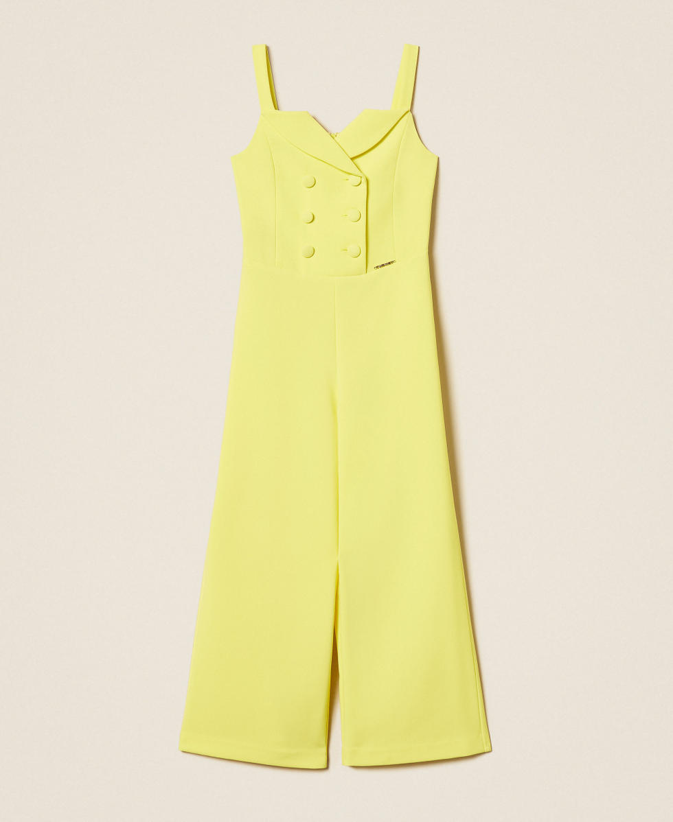 Double-breasted cr&ecirc;pe jumpsuit Limelight Yellow Girl 261GJ2Q50_06210_S0