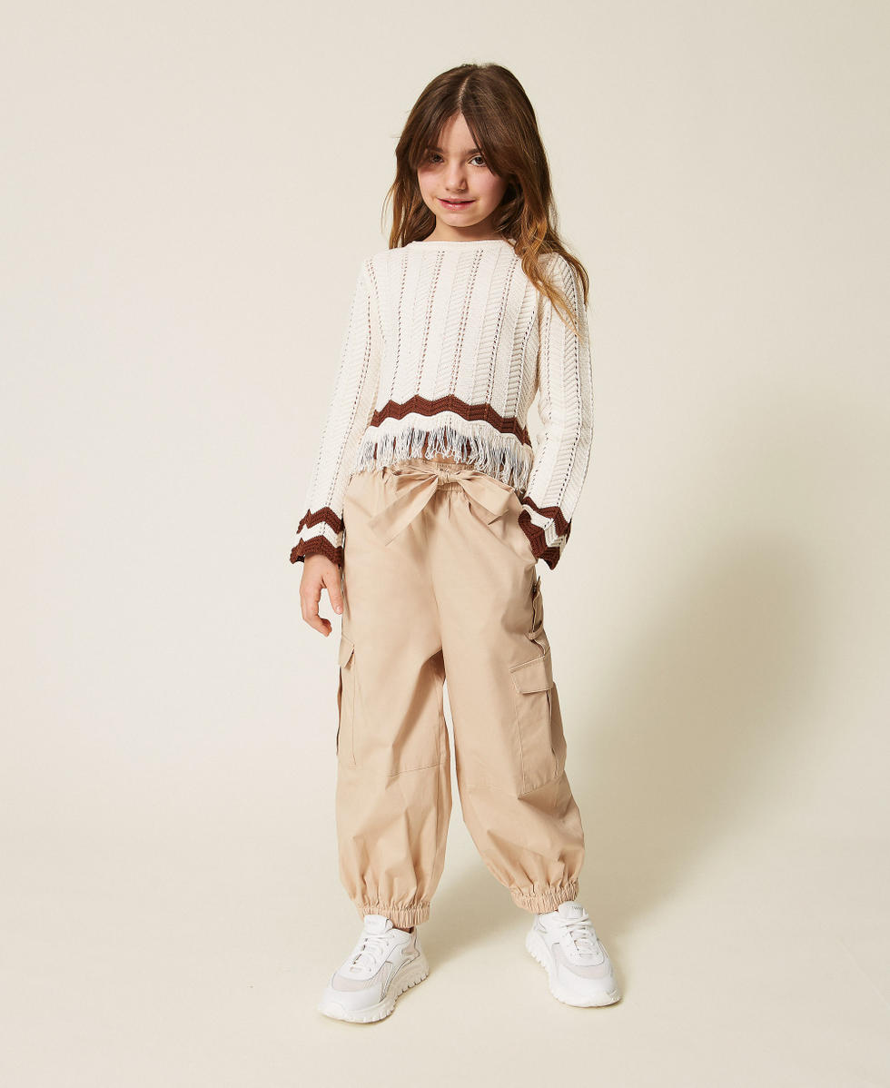 Rundhalspullover mit Zackenmuster und Fransen Zweifarbig Milk/&bdquo;Dark Root&ldquo;-Braun M&auml;dchen 261GJ3024_13198_T0