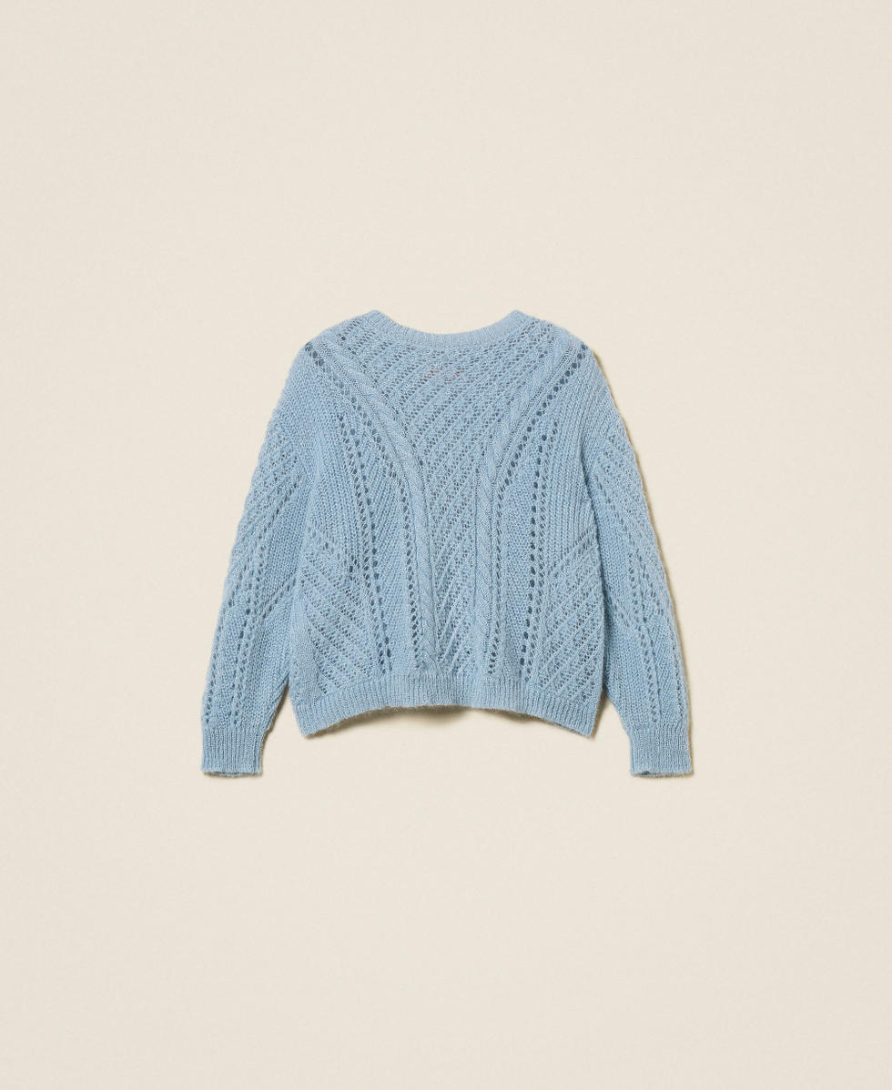 Pullover aus Mohairmischung mit Lochmuster Helles Blue Jasmine Frau 252TT3201_12940_S0