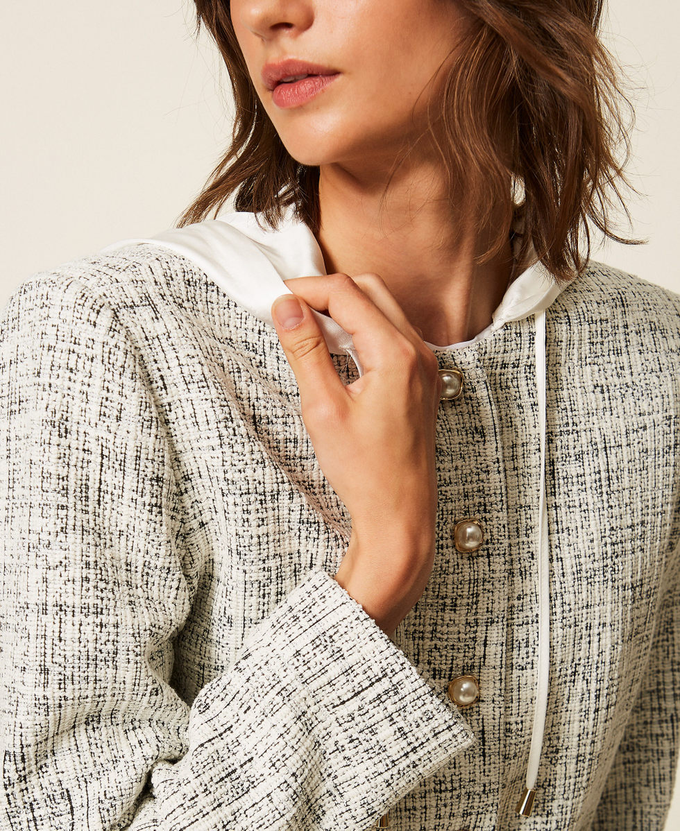 Chaqueta de felpa trenzada Tweed Off White / Negro Mujer 262LI2HCC_13877_05