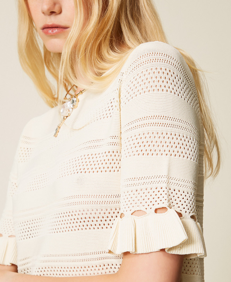 Jumper with ruffles Mother Of Pearl Woman 261TP3082_00059_04