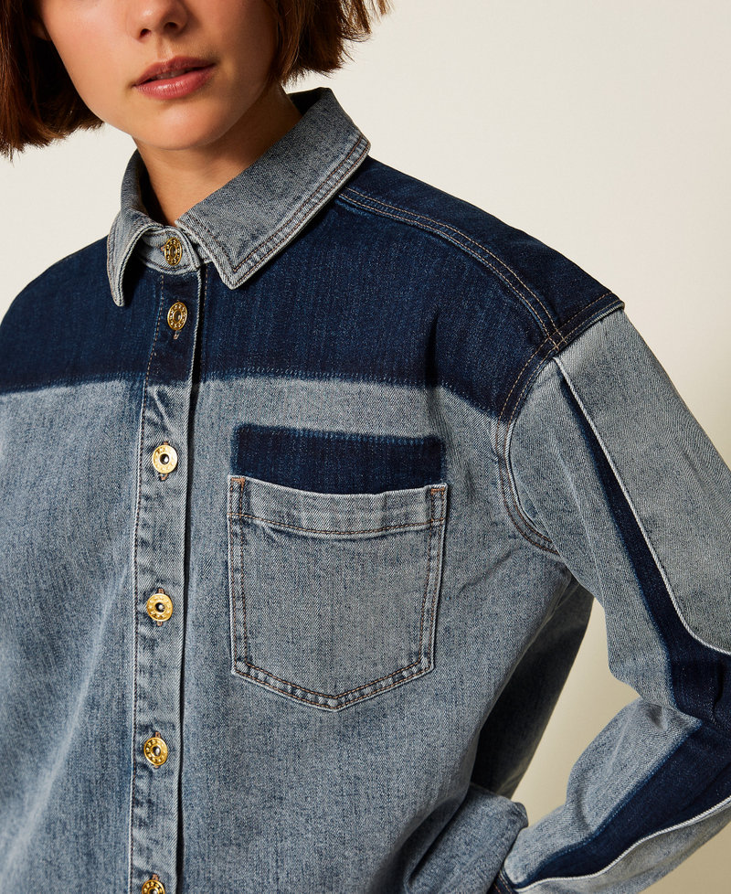Two-tone denim shirt Two tone Light/Dark Denim Woman 252LI2HAA_12680_04