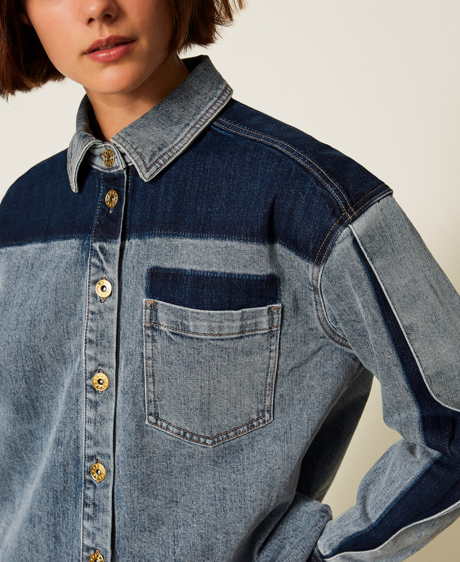 Two-tone denim shirt Two tone Light/Dark Denim Woman 252LI2HAA_12680_04
