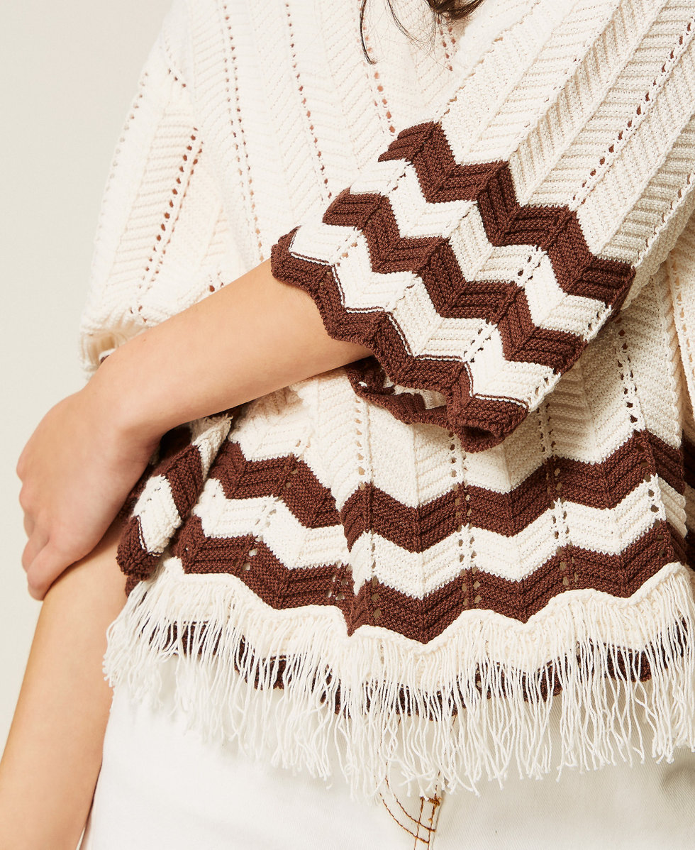 Maglia con zig-zag e frange Bicolor Milk / Chocolate Lab Donna 261AP3061_13364_04