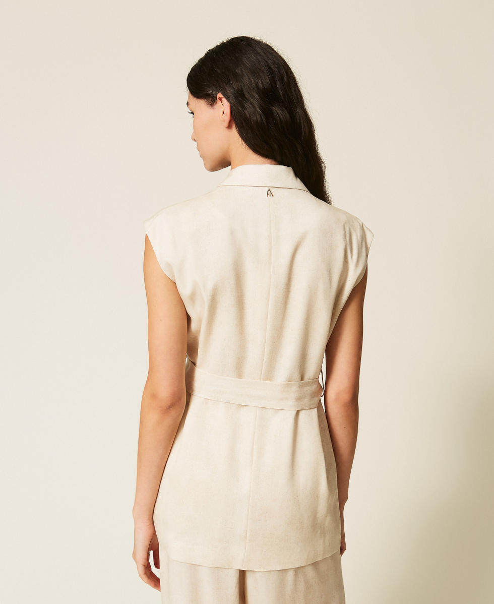 Sleeveless jacket with print and belt Burn Wash Printed Beige Safari Woman 261AT2130_13461_03