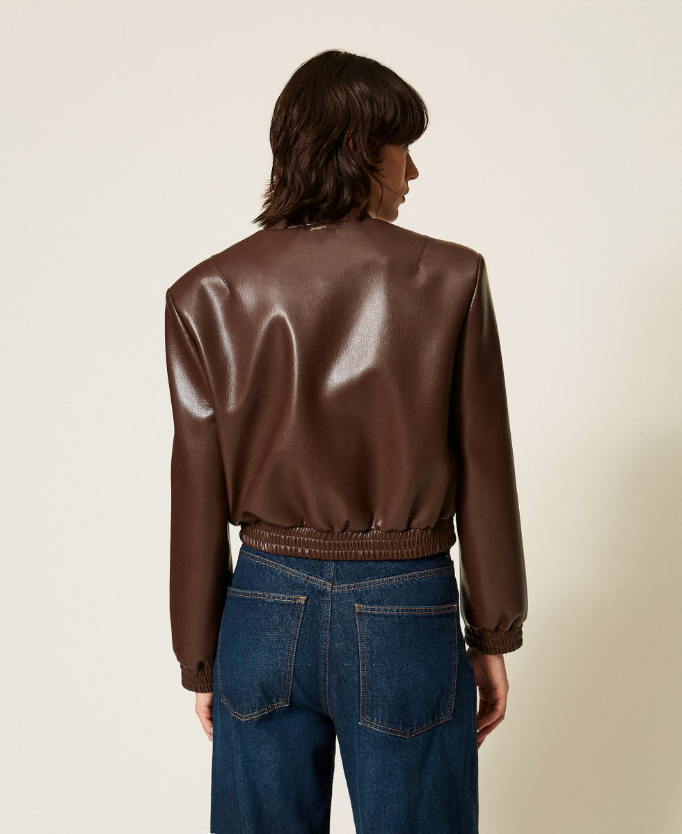 Faux leather bomber jacket with pockets Darkness Brown Woman 262TP2052_13411_03