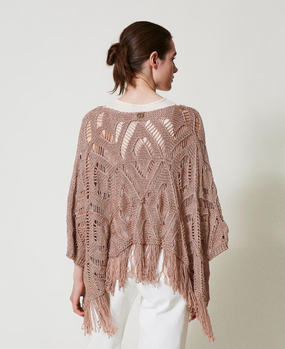 Poncho in maglia traforata con lurex Rosa Parisienne Donna 251TA4350_00714_03
